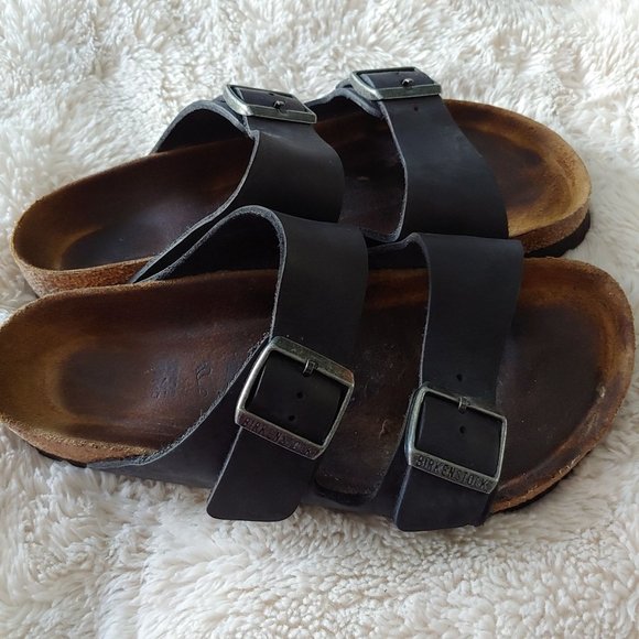Birkenstock Shoes - Birkenstock 2 strap black leather 38 approx 7-9 womens